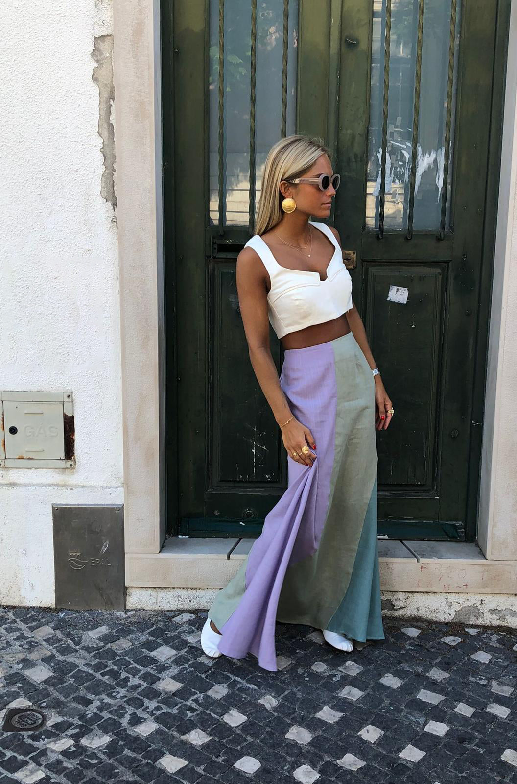 Damen-Maxirock fließendes Leinen elegant 100% Leinen-4