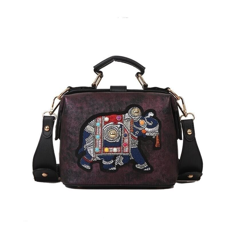 Variant image for Damen-Crossbody-Tasche, einzigartiges Design, PU-Leder, mit bestickten Elefant-3