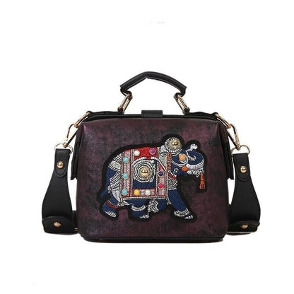 Variant image for Damen-Crossbody-Tasche, einzigartiges Design, PU-Leder, mit bestickten Elefant-3