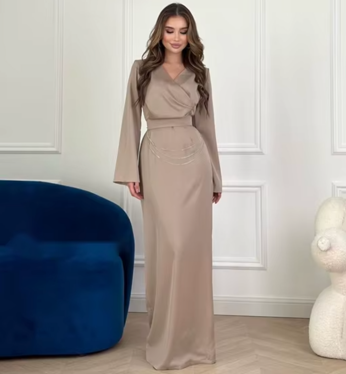 Damen-Kleid, weite Ärmel, Satin, elegant-6