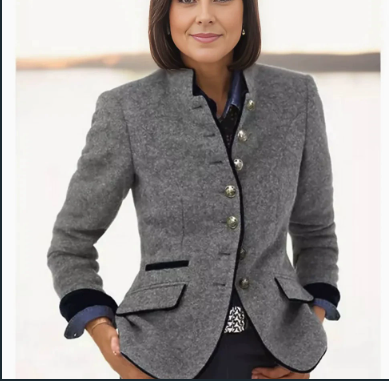Damen Blazer Kurz Modernes Design Baumwolle mit Steh-Up-Kragen-6
