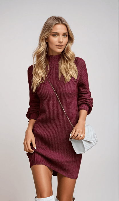 Damen-Midikleid, gerippter gestrickter Komfort-1