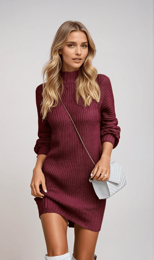 Damen-Midikleid, gerippter gestrickter Komfort-1