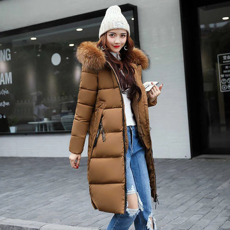 Langer Wintermantel Damen Wasserabweisend mit Fell Kragen-4