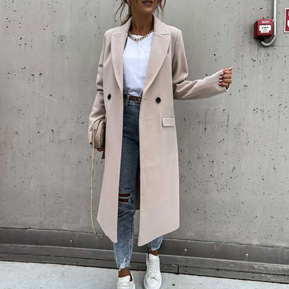Langer Damen-Wintermantel aus Polyester mit Doppelknopf und Taschen – klassisch und elegant, unter dem Knie 3