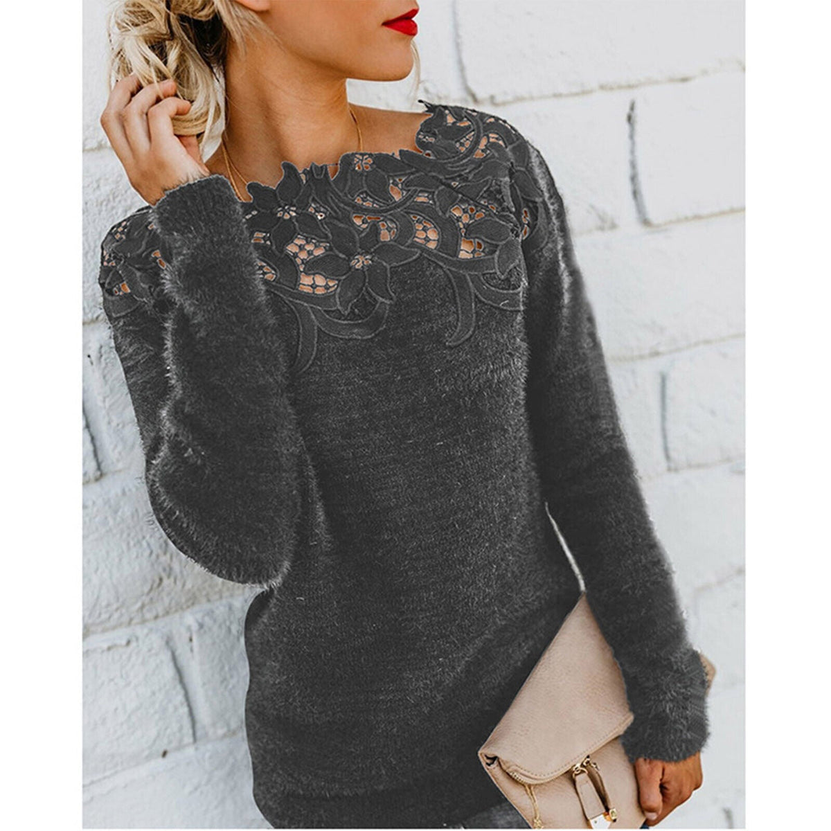 Damen-Pullover, Spitzendetails, weiches Material Casual-4