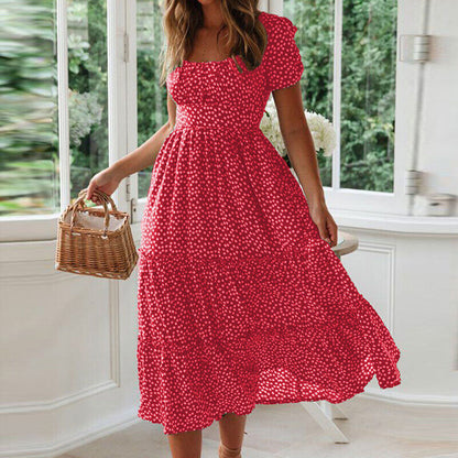 Damen-Maxikleid, eckiger Ausschnitt, leichtes Material, Sommer-4