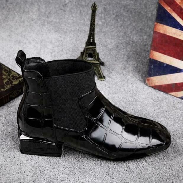 Damen Ankelstiefel Leder Gummisohlen Blockabsatz-3