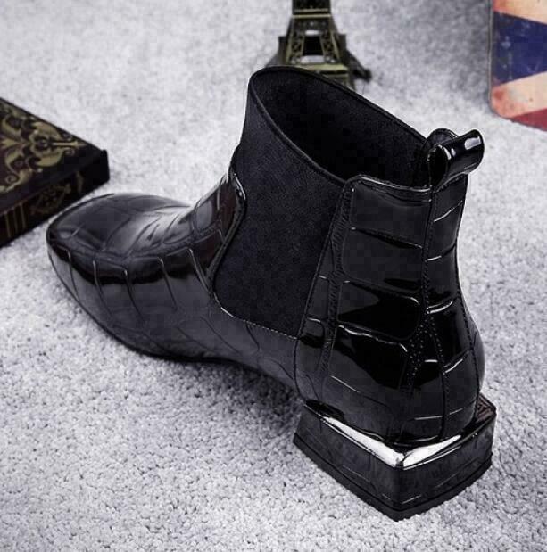 Damen Ankelstiefel Leder Gummisohlen Blockabsatz-4