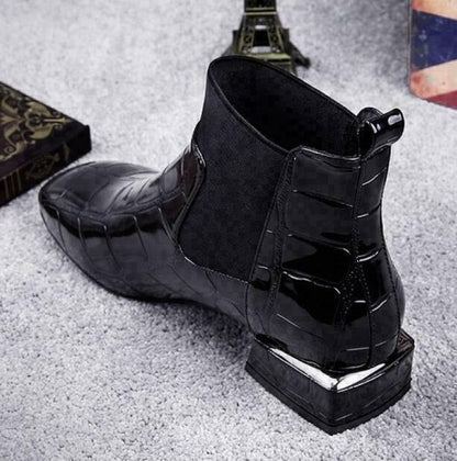 Damen Ankelstiefel Leder Gummisohlen Blockabsatz-4