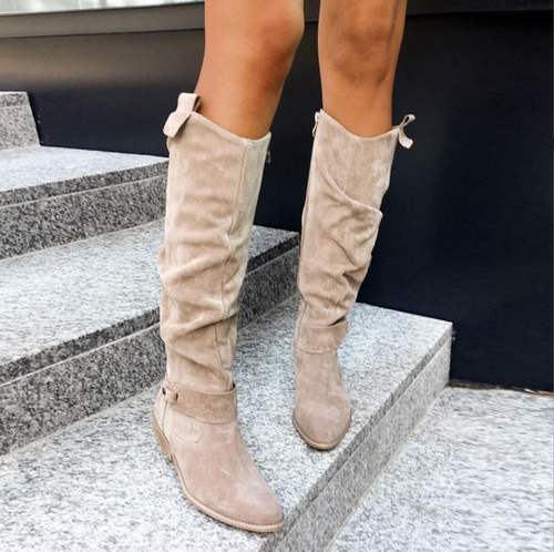 Damen-Stiefel, trendiges Design, hochwertiges Leder, Seitenreißverschluss, 5 cm Absatz-1