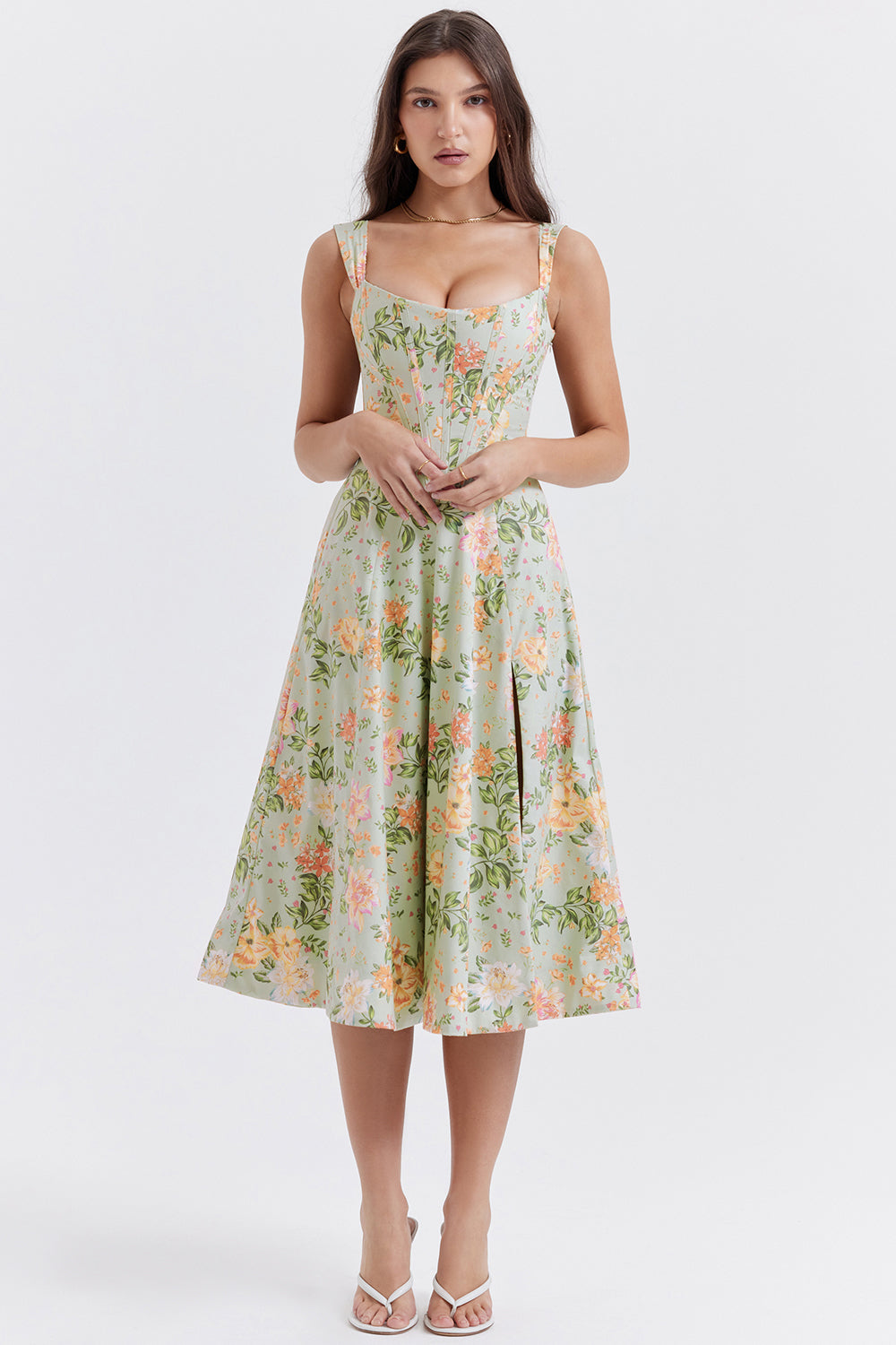 Damen-Midikleid, geblümte Baumwolle-1