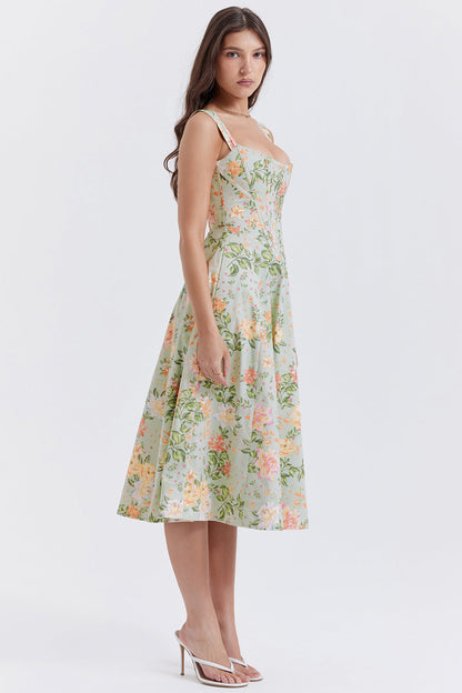 Damen-Midikleid, geblümte Baumwolle-4