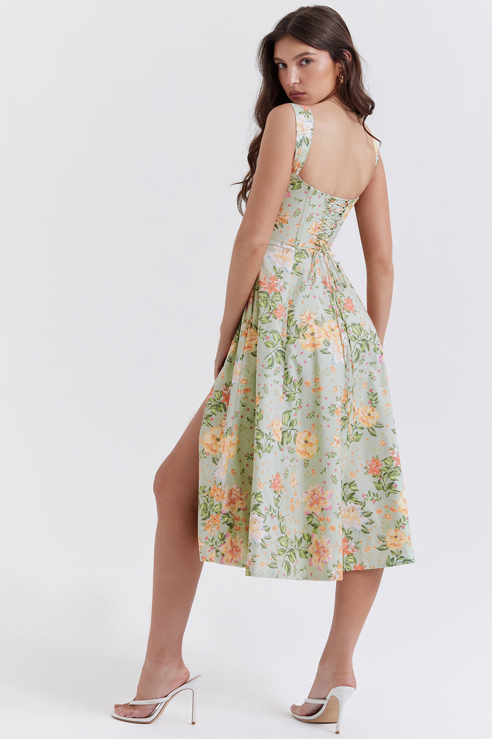 Damen-Midikleid, geblümte Baumwolle-2