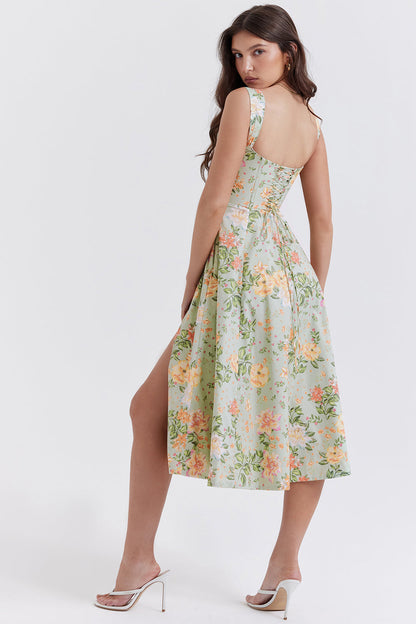 Damen-Midikleid, geblümte Baumwolle-2
