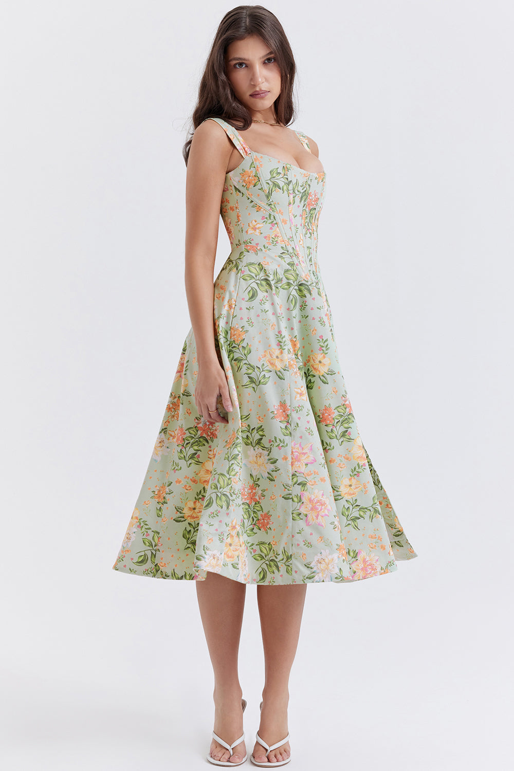 Damen-Midikleid, geblümte Baumwolle-3