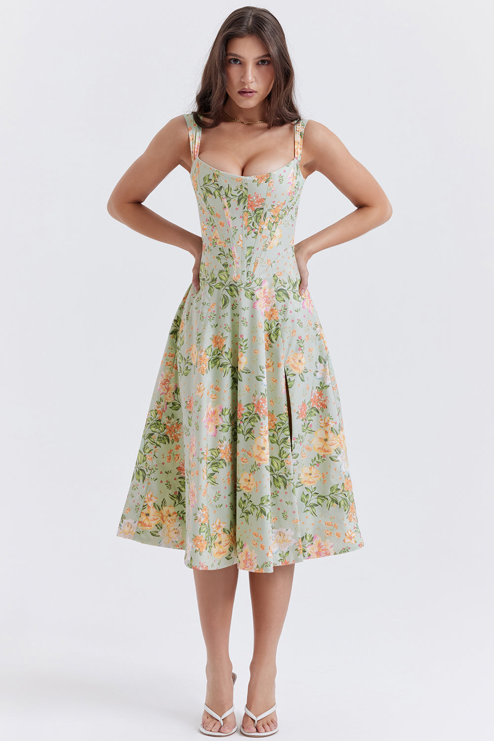 Damen-Midikleid, geblümte Baumwolle-5