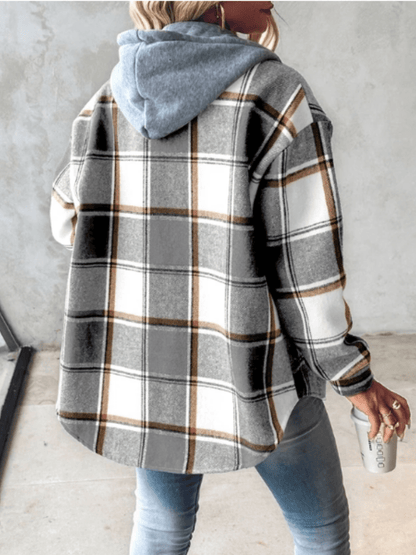 Damen-Flanelljacke mit Kapuze, lässig, 100 % Baumwolle-3