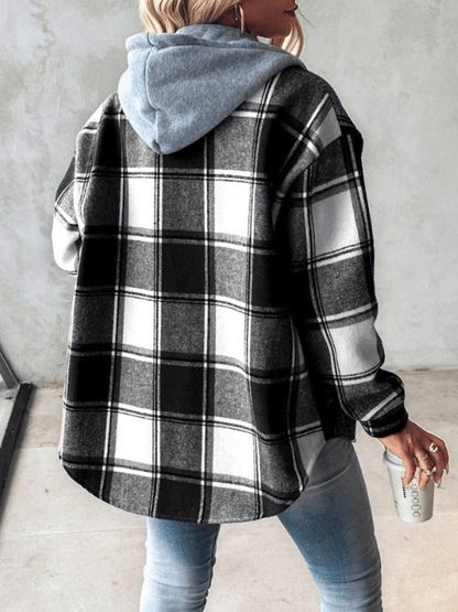 Damen-Flanelljacke mit Kapuze, lässig, 100 % Baumwolle-2