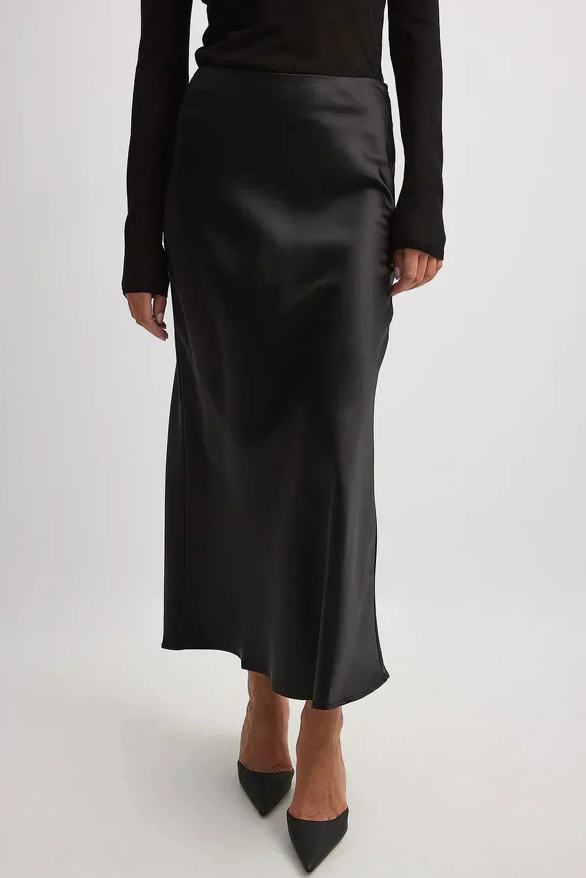 Damen-High-Waist-Rock Satin Elegant Komfortabel-1