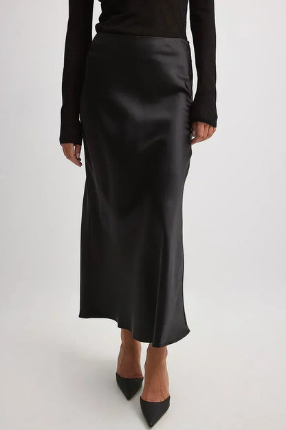 Damen-High-Waist-Rock Satin Elegant Komfortabel-1