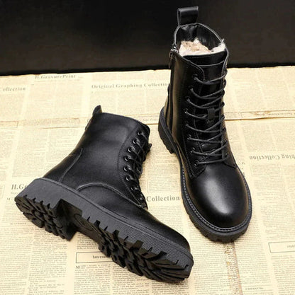 Gefütterte Damen-Winterstiefel, klassisches Design, Leder-2