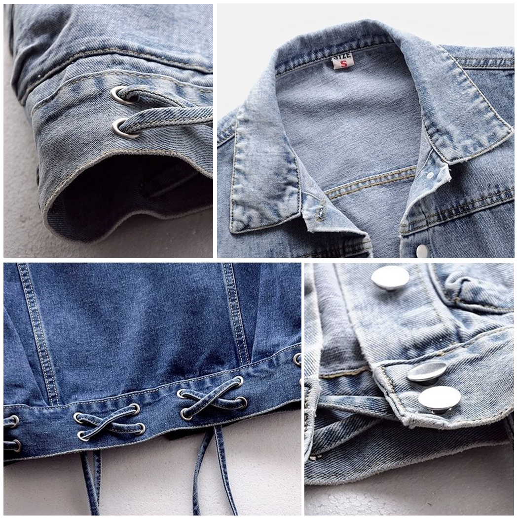Damen-Jeansweste Vintage Mittelblauer Bio-Denim mit klassischen Details-3