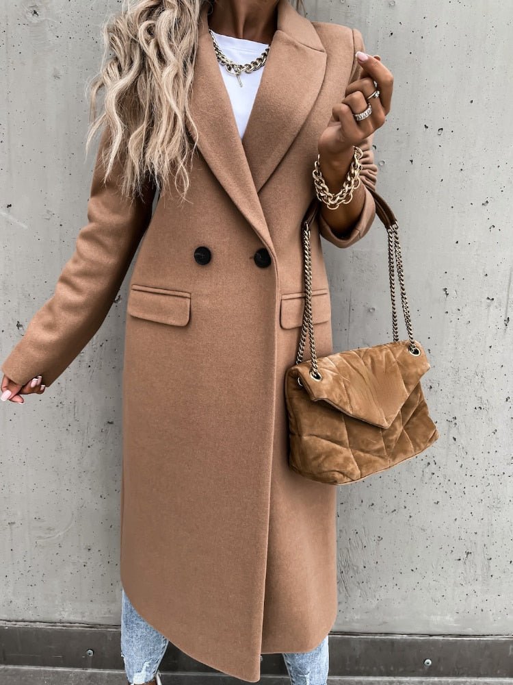 Langer Damen-Wintermantel aus Polyester mit Doppelknopf und Taschen – klassisch und elegant, unter dem Knie 11