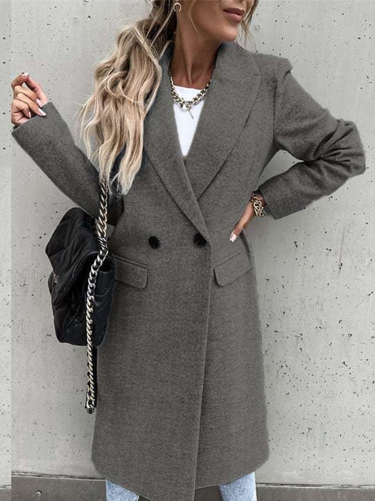 Langer Damen-Wintermantel aus Polyester mit Doppelknopf und Taschen – klassisch und elegant, unter dem Knie 9