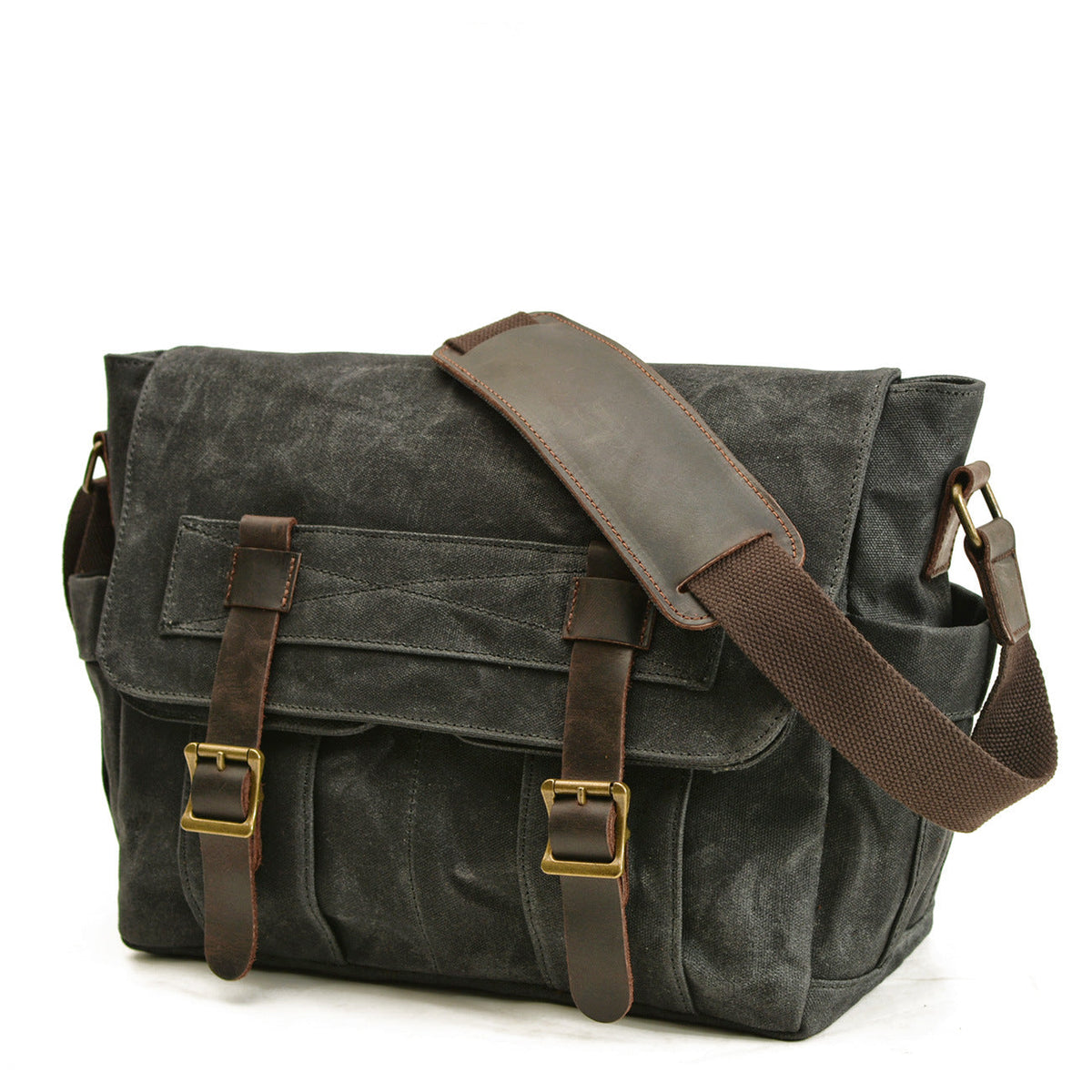 Unisex-Schultertasche, Vintage-Stil, gewachste Baumwolle und Leder-4