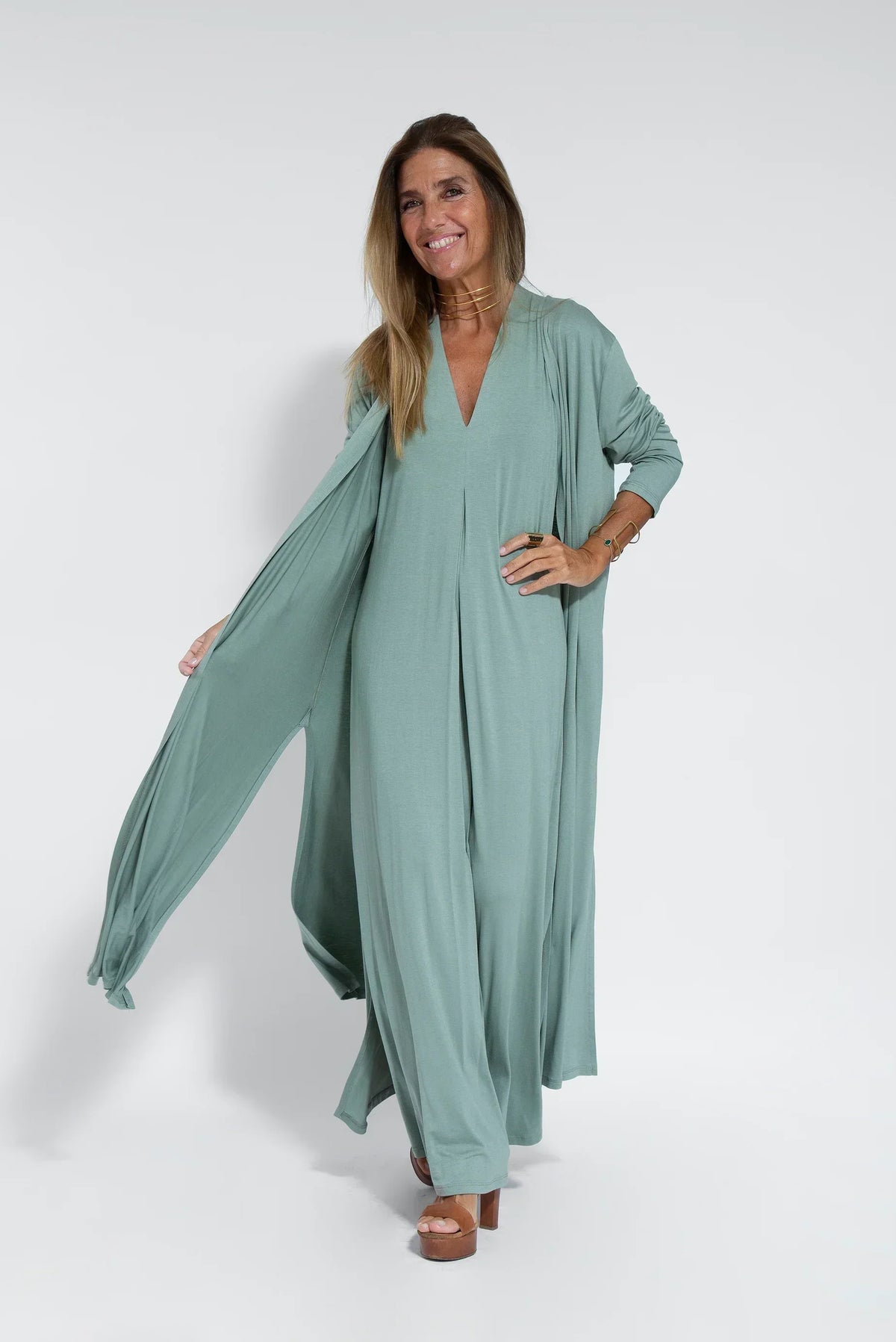 Variant image for Maxikleid Damen mit Abnehmbar Weste aus Weiche Baumwolle-21
