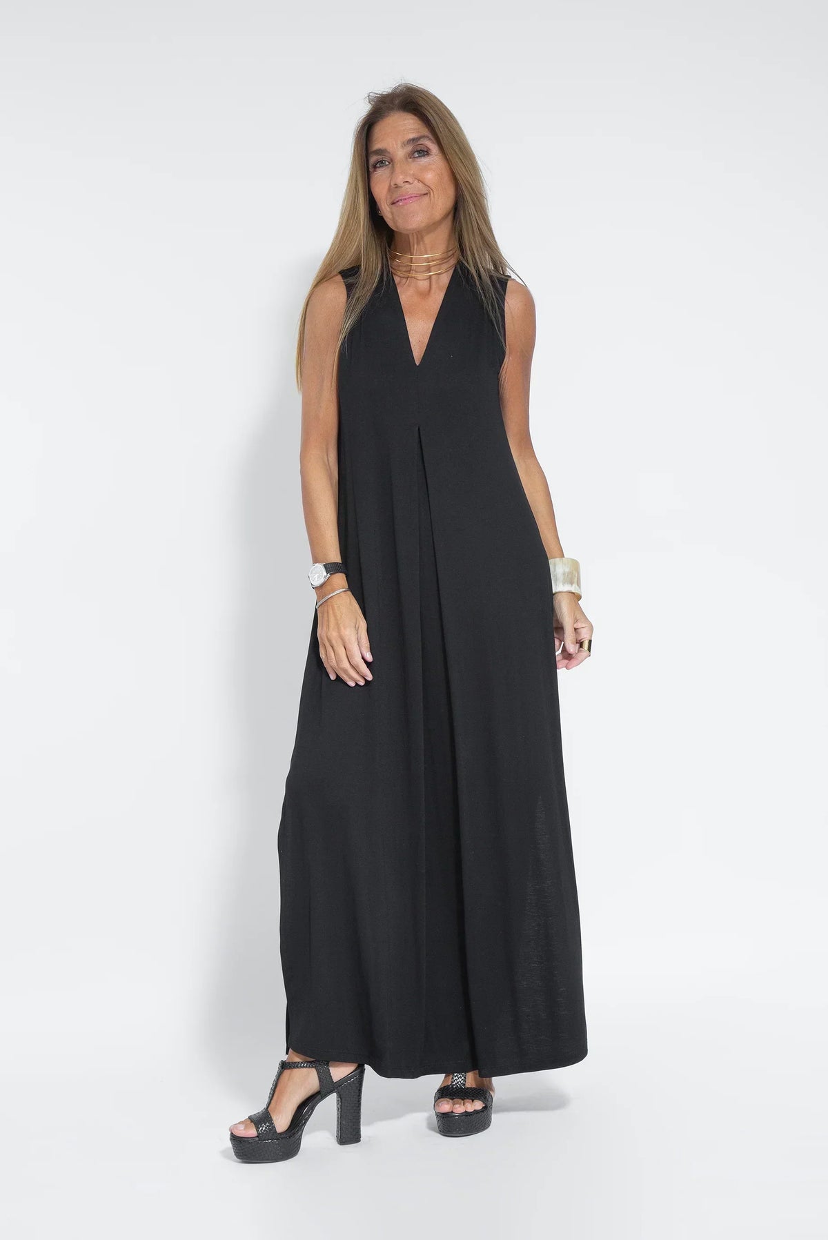 Maxikleid Damen mit Abnehmbar Weste aus Weiche Baumwolle-1