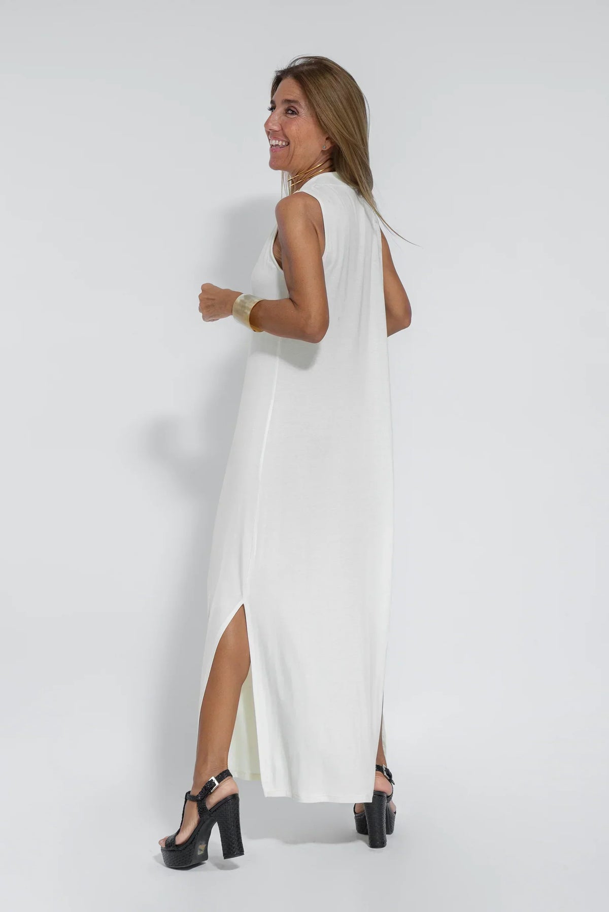 Maxikleid Damen mit Abnehmbar Weste aus Weiche Baumwolle-6