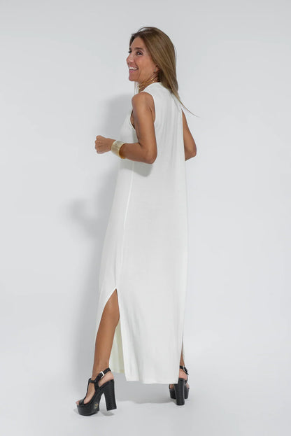 Maxikleid Damen mit Abnehmbar Weste aus Weiche Baumwolle-6