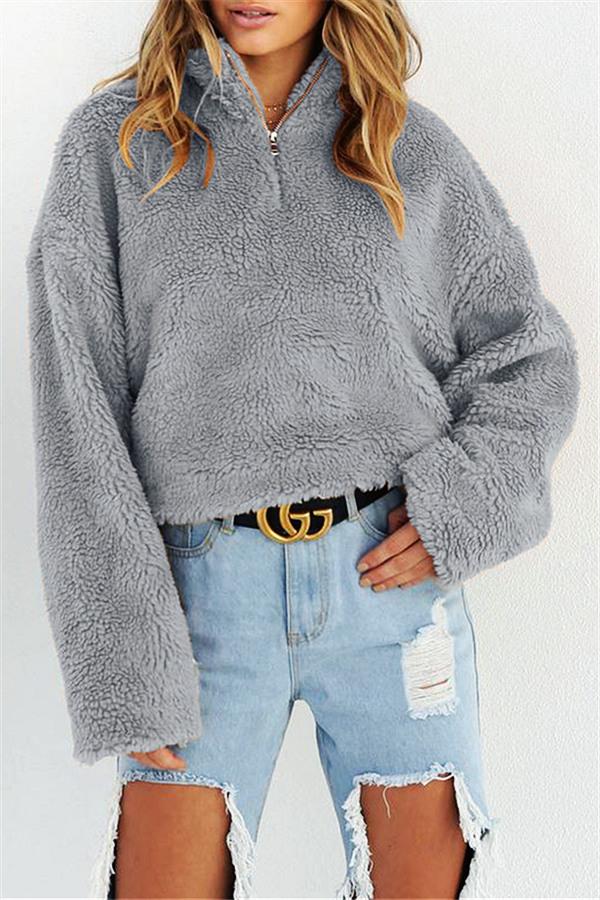 Damenpullover Hoher Kragen Entspannt Baumwolle und Polyester-1