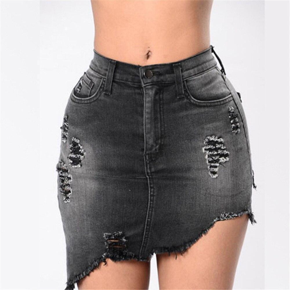 Asymmetrischer Jeansrock für Damen mit Used-Look – kurzer Denimrock mit hoher Taille und praktischen Taschen 5