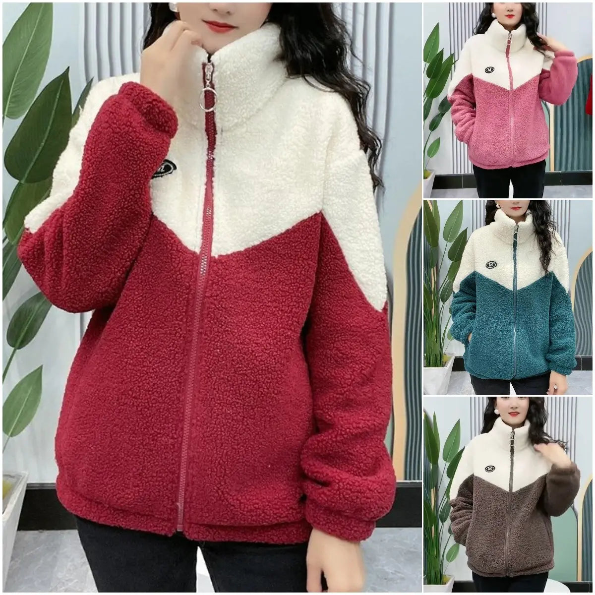 Damen-Fleecejacke, modernes Design, Fleece, mit hoher Kragen und Reißverschlusstaschen-3
