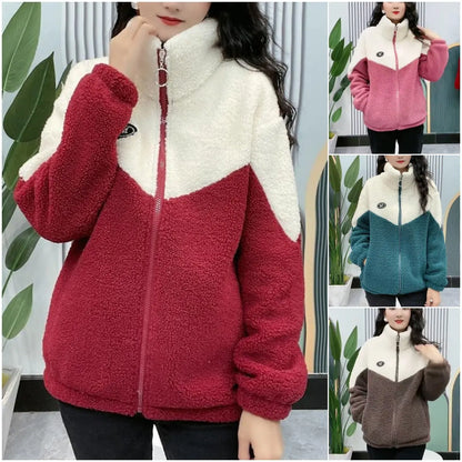 Damen-Fleecejacke, modernes Design, Fleece, mit hoher Kragen und Reißverschlusstaschen-3