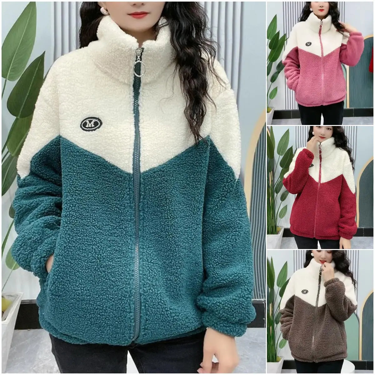 Damen-Fleecejacke, modernes Design, Fleece, mit hoher Kragen und Reißverschlusstaschen-2