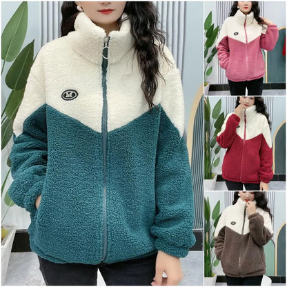 Damen-Fleecejacke, modernes Design, Fleece, mit hoher Kragen und Reißverschlusstaschen-2