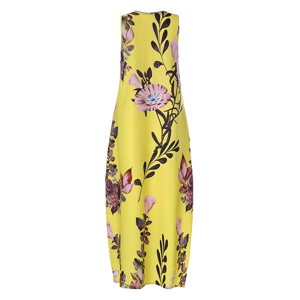 Damen-Maxikleid mit V-Ausschnitt und Blumenmuster aus 100 % Baumwolle für den Sommer-3