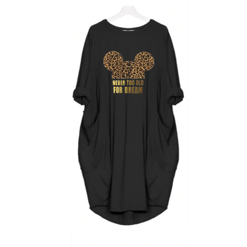 Damen-T-Shirt-Kleid, lässige Baumwolle, mit glänzendem Print-1
