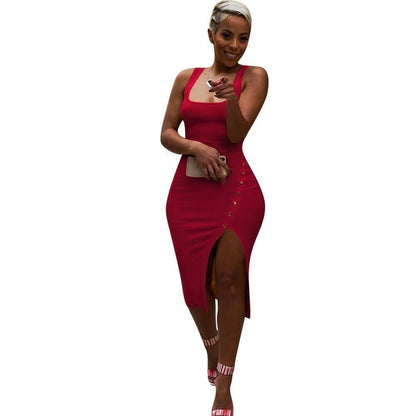 Damen-Kleid, figurbetont, elastisch, mit Schlitz und dekorative Schlaufen 10