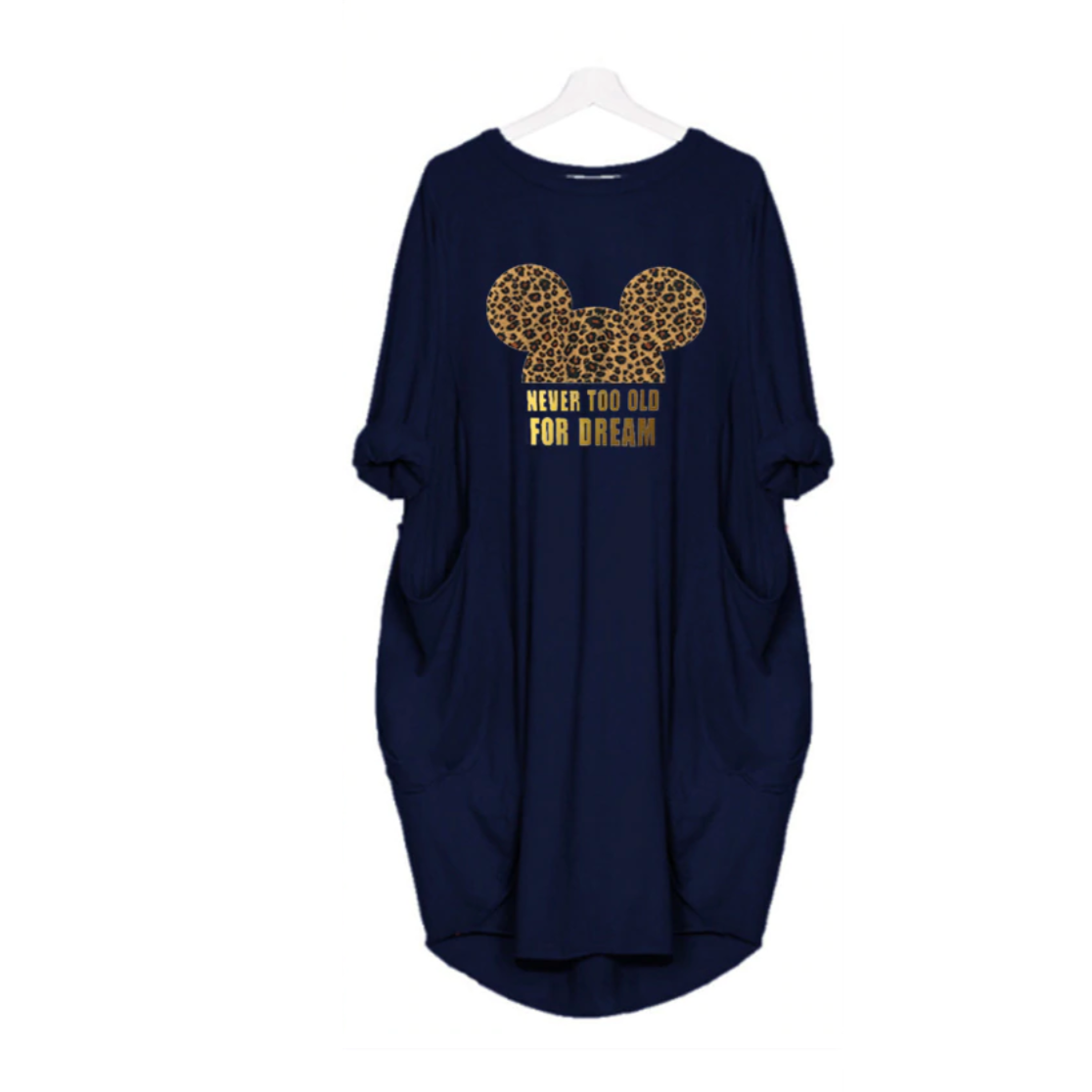 Damen-T-Shirt-Kleid, lässige Baumwolle, mit glänzendem Print-2