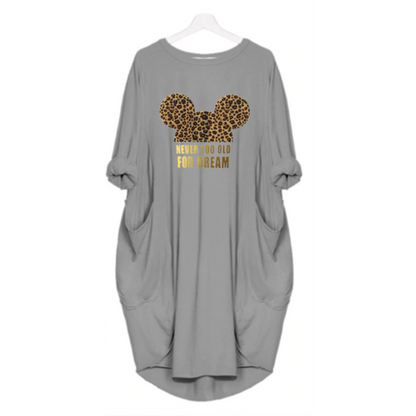Damen-T-Shirt-Kleid, lässige Baumwolle, mit glänzendem Print-3