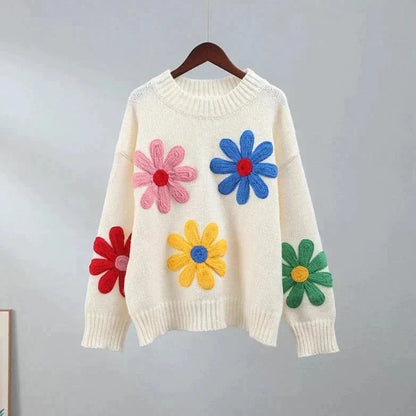 Damen-Pullover, Blumenmuster, weiche Baumwolle-1