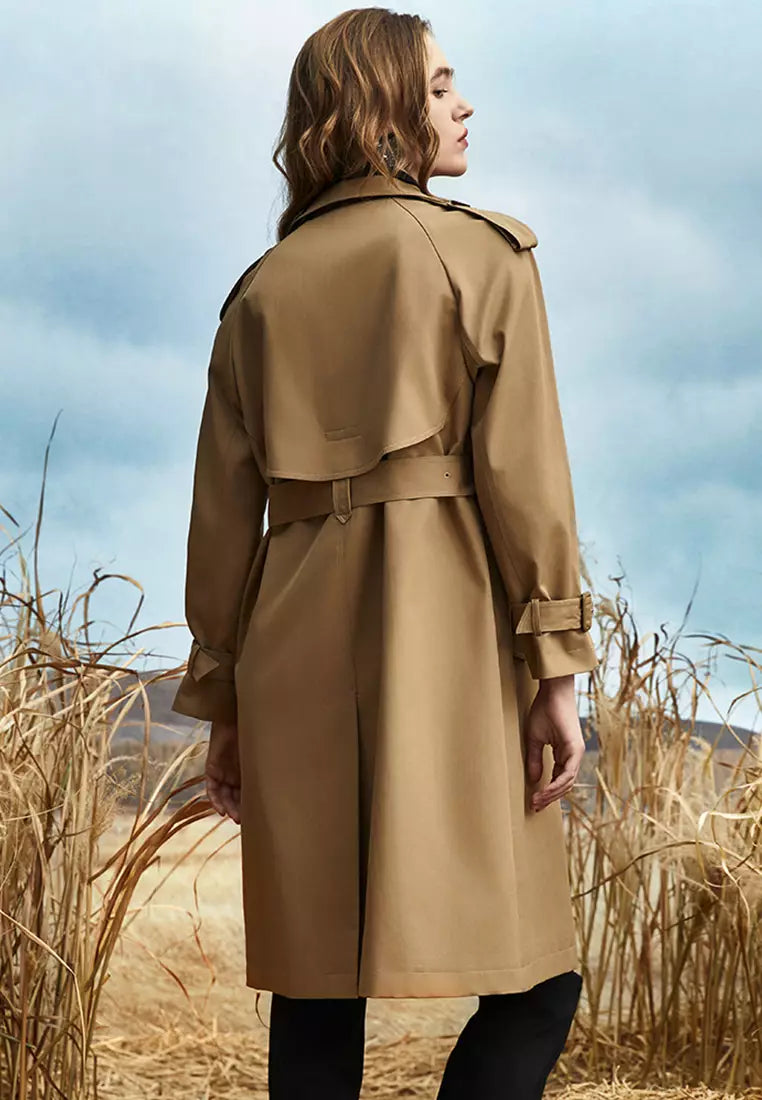 Damen-langer Mantel, doppelt, Reihe, Knöpfe, Polyester, mit Gürtel 2