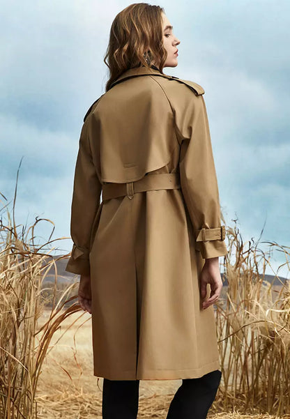 Damen-langer Mantel, doppelt, Reihe, Knöpfe, Polyester, mit Gürtel 2