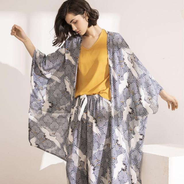 Damen-Nachtwäsche-Set, Blumenmuster, Polyester und Viskose-6
