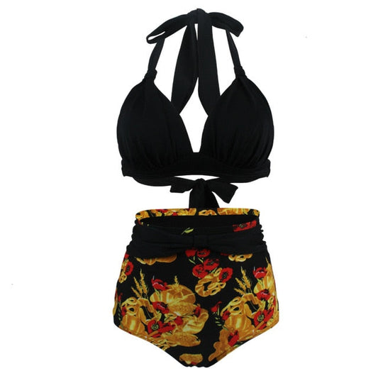 Damen-Retro-Bikini, Halter-Stil, Polyester, Spandex-1